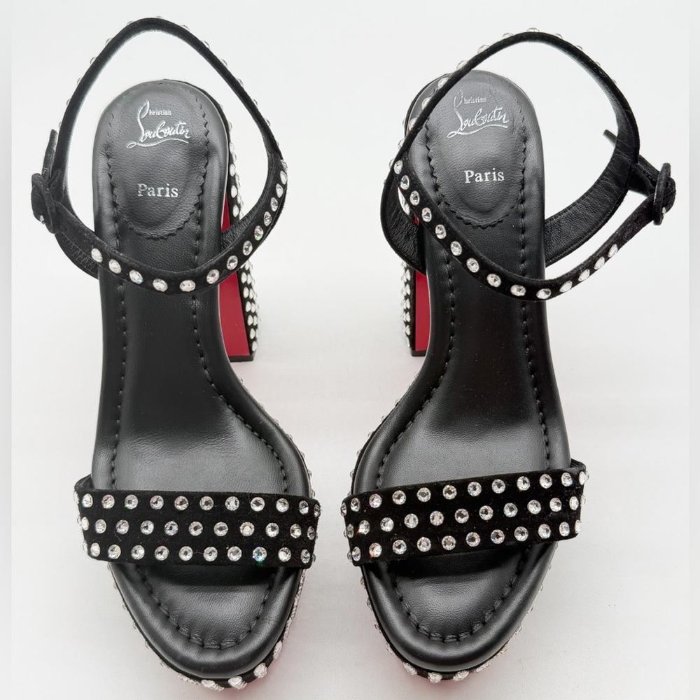 Christian Louboutin Movida Jane Crystal-Embellished Suede Platform Sandal EU37.5 - Picture 4 of 14